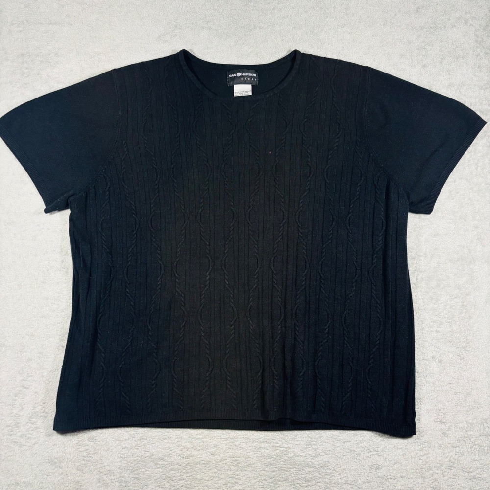 Sag Harbor‎ Cable Knit Top Women 3X Black Short Sleeve Crew Neck F34386SR